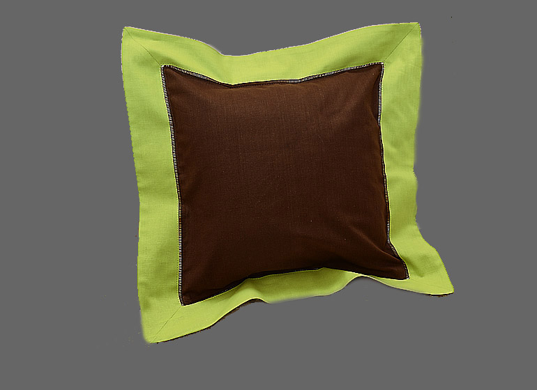 Baby Hemstitch Pillow Sham. Brown & Hot Green border